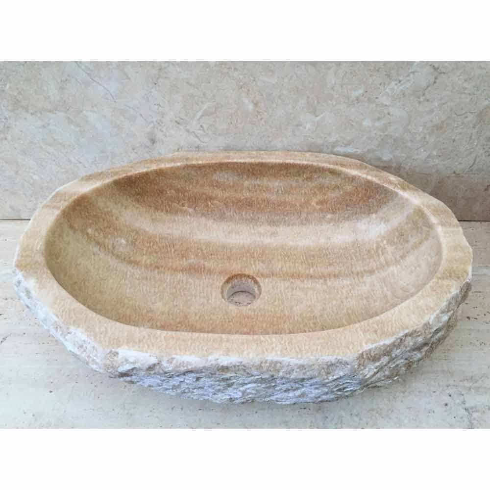 Bella Vie Doğal Traverten Lavabo – Rustik Kenarlı El Yapımı Taş Banyo Lavabosu