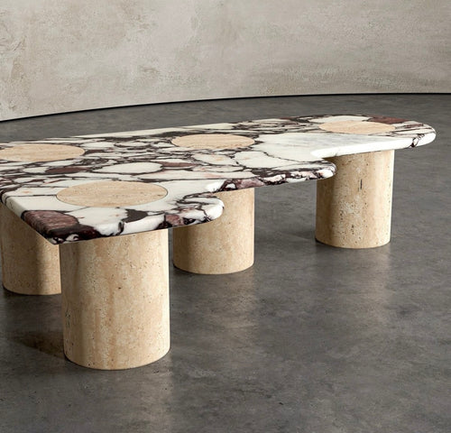 Bella Vie Designer Traverten & Mermer Orta Sehpa – Organik Form Lüks Koleksiyon