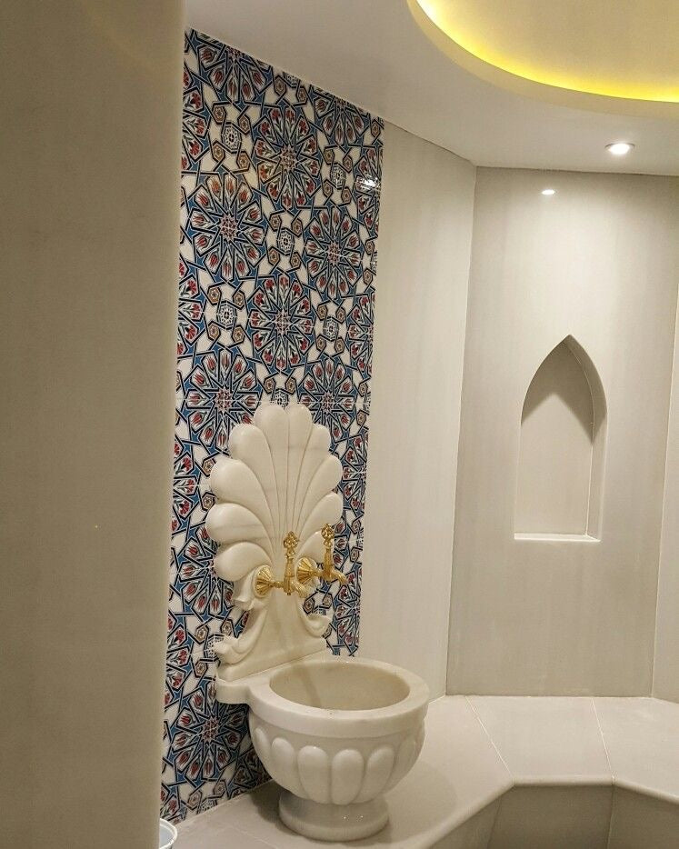 Belle vie lüks Osmanlı tasarım aynalı Kurna -premium prestij beyaz mermer kurna