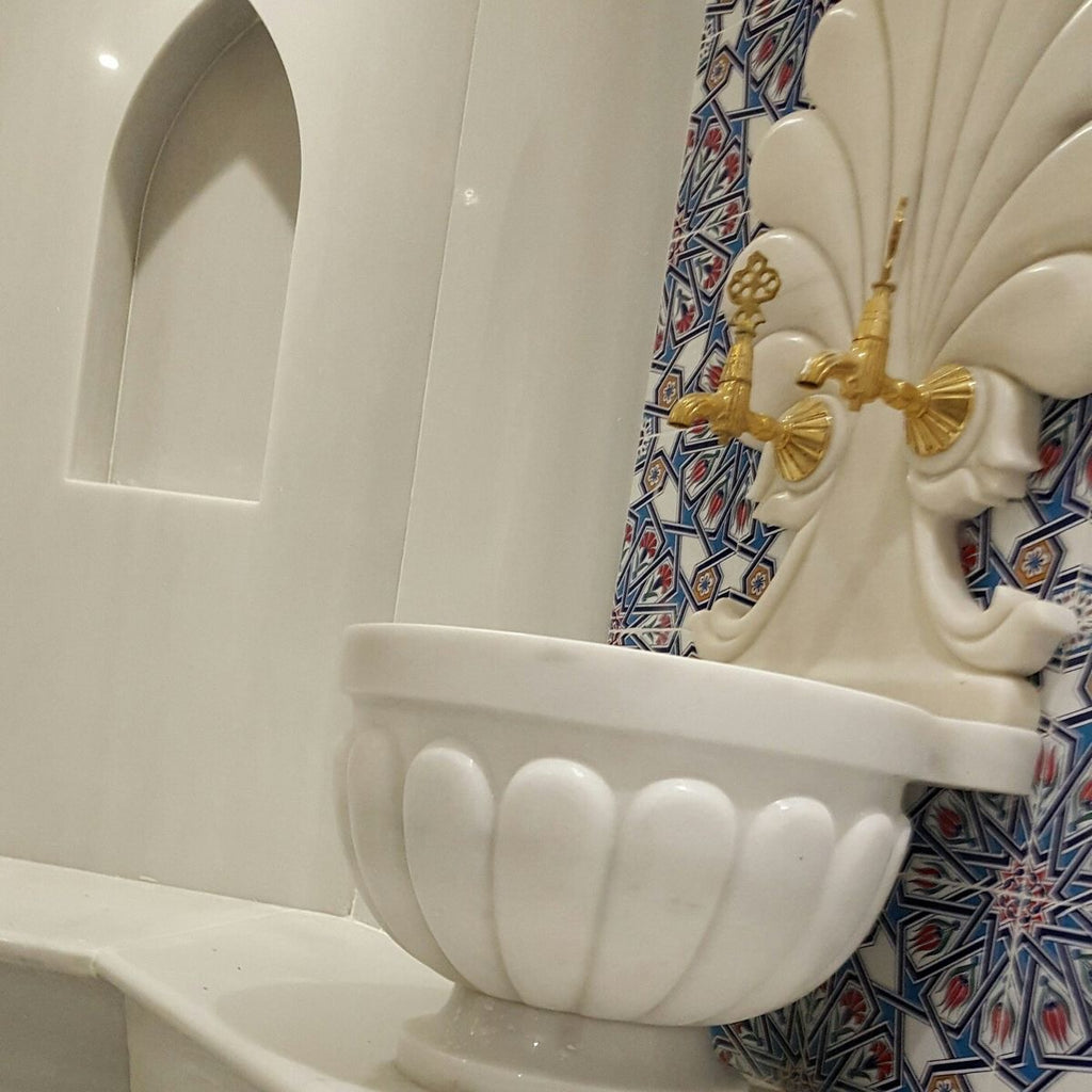 Belle vie lüks Osmanlı tasarım aynalı Kurna -premium prestij beyaz mermer kurna