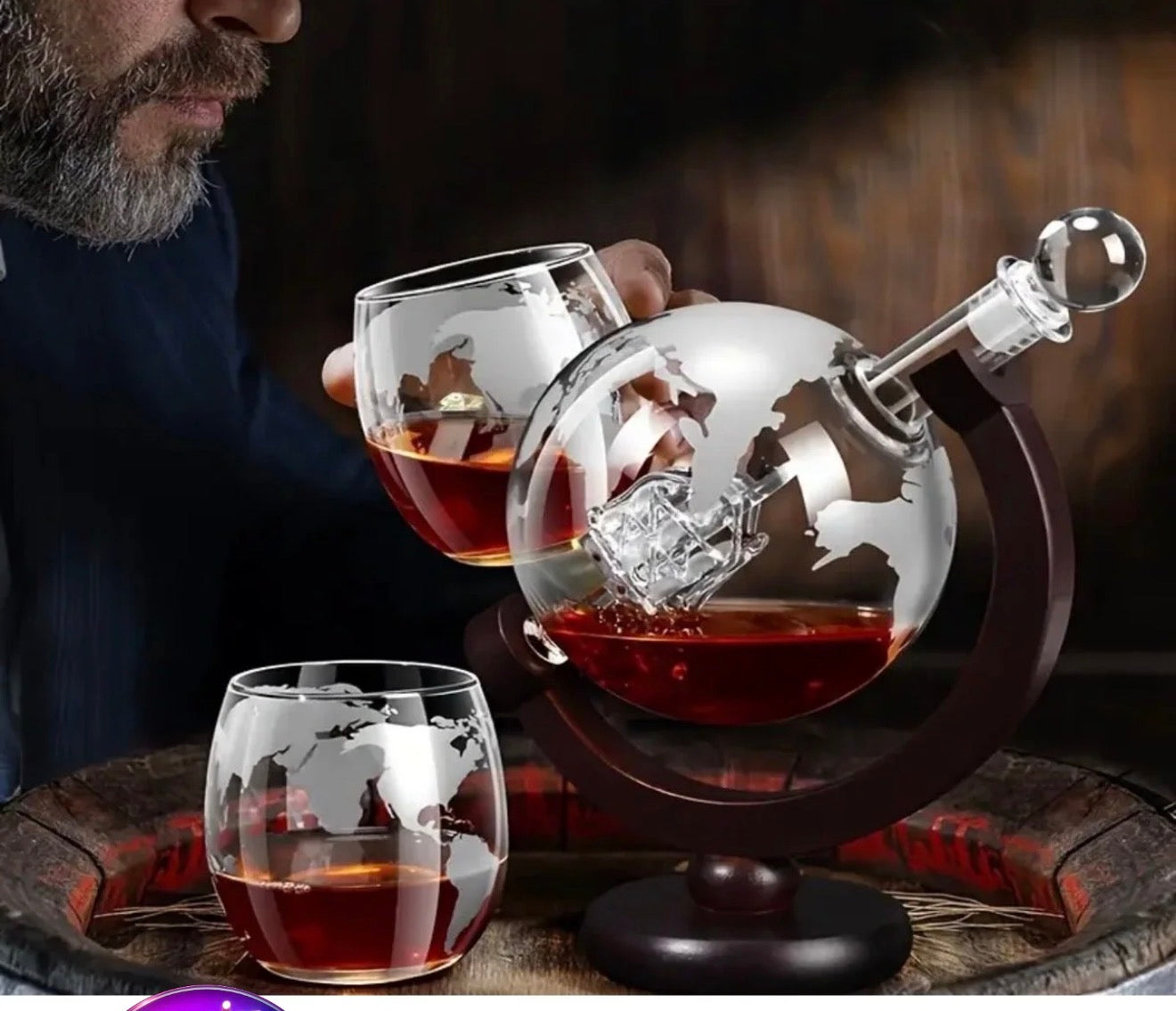 Bella Vie Premium Dünya Küresi Tasarımlı Karaf dekanter  İçecek Seti — Otomatik Ölçülü Lüks Sunum