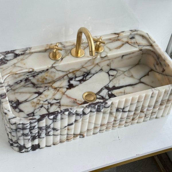 Calacatta Viola Doğal Mermer Eviye — İtalyan Mor Damarlı Ultra Lüks Lavabo