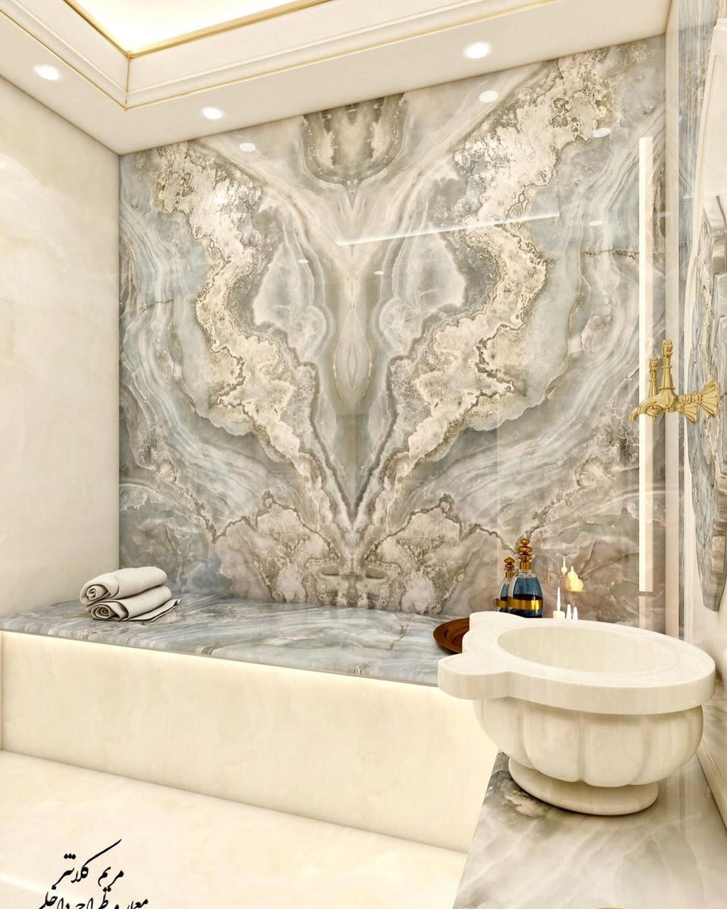 Belle vie Afyon beyaz hamam kurnası Osmanlı motif