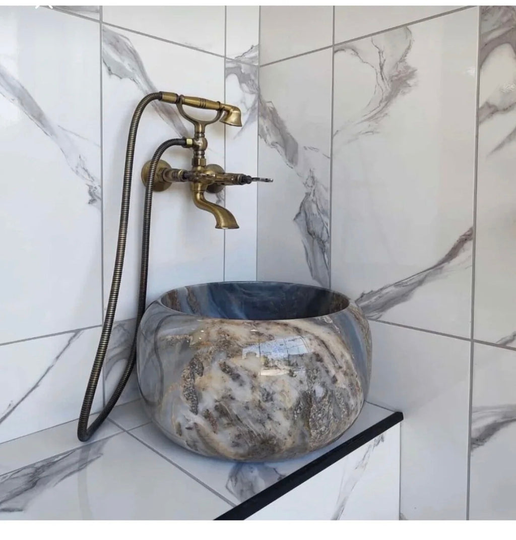 Doğal taş Ateş grey  Mermer El Oyma Kurna Lavabo — Lüks Hamam & Banyo Dekorasyonu | Bella Vie