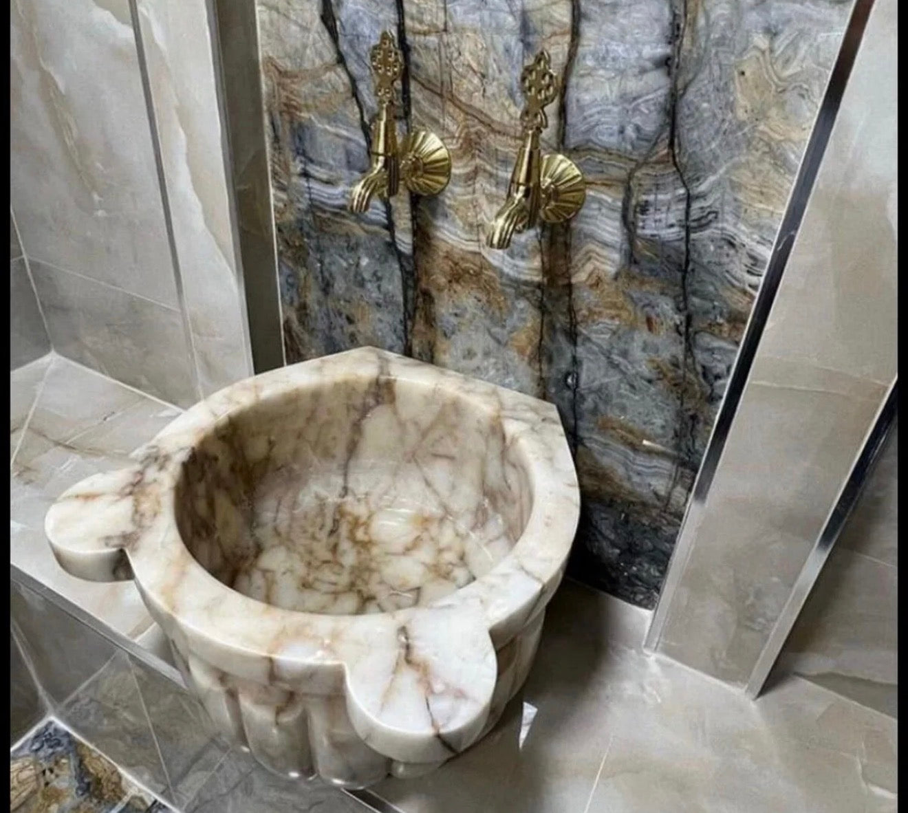 Belle Vie El İşçiliği Doğal Taş Mermer Hamam Kurnası — Lüks Osmanlı Tasarım