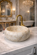 Bella Vie Mihri Doğal Taş Lavabo – Altın Damarlı Lüks Tezgah Üstü Banyo Lavabosu