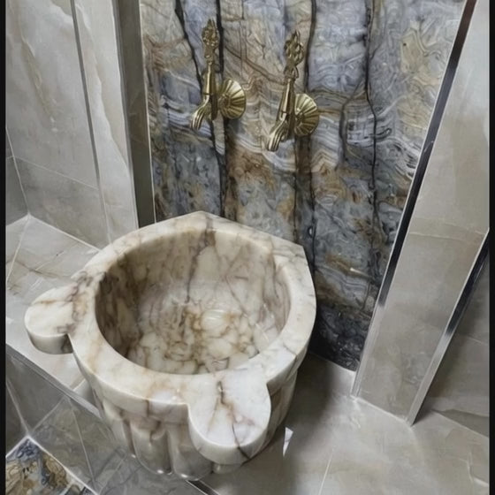 Belle Vie El İşçiliği Doğal Taş Mermer Hamam Kurnası — Lüks Osmanlı Tasarım